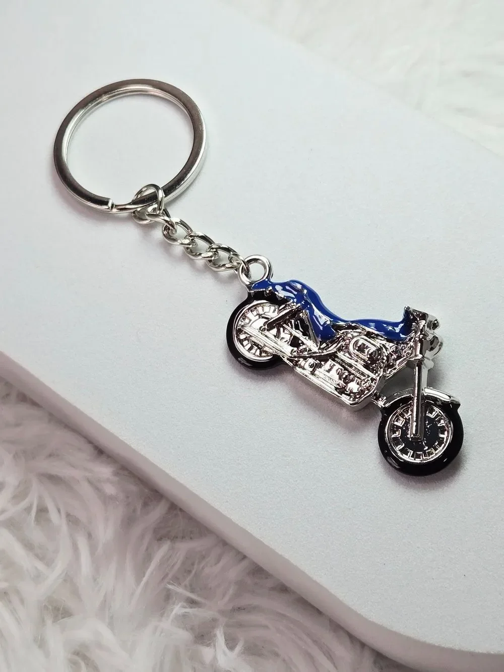 Blue Motorcycle Keychain Harley Sportster Style Biker Key Ring Gift Accessory